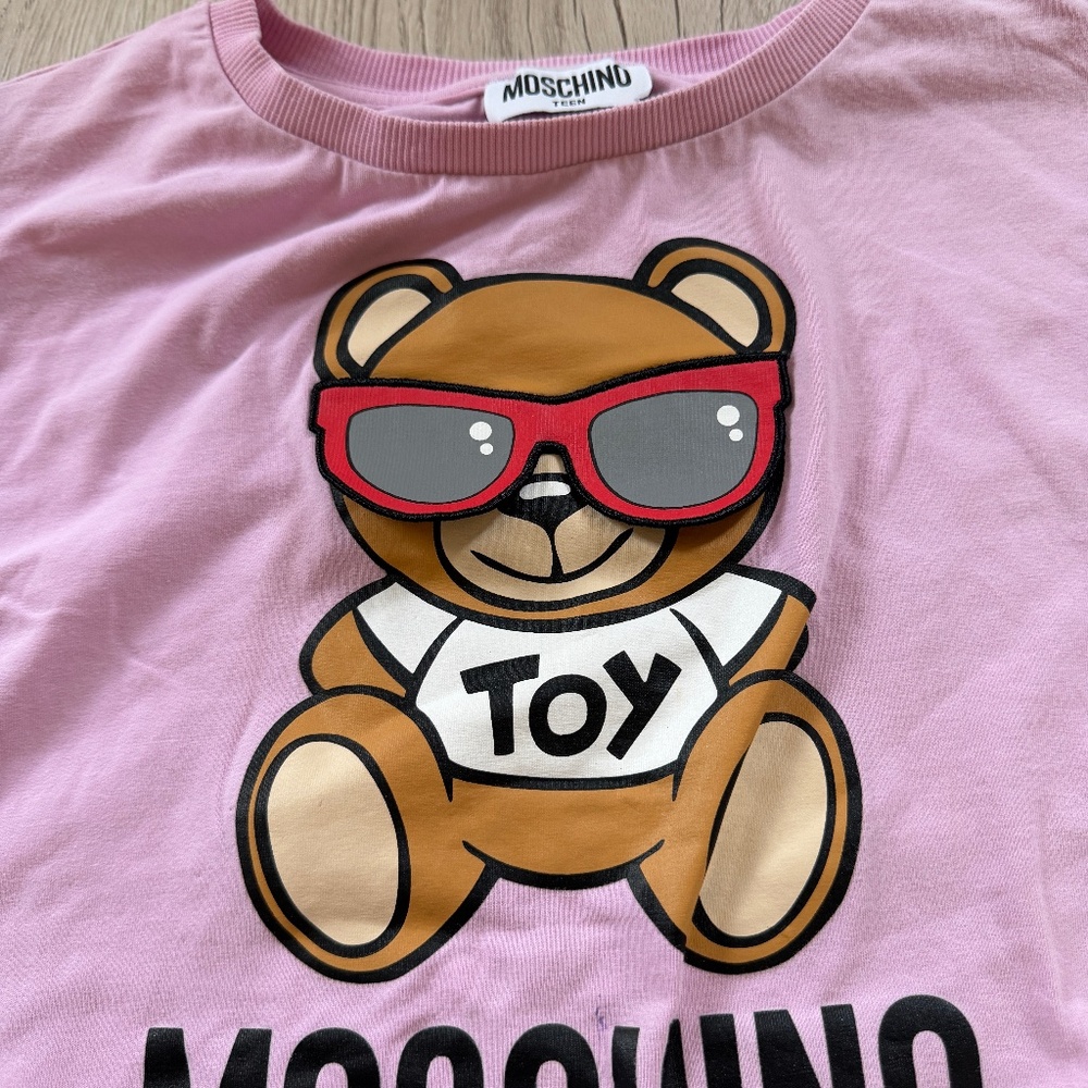Moschino Kids Girls Pink Teddy Bear  Logo T-shirt Sz. 12 - Picture 3 of 6